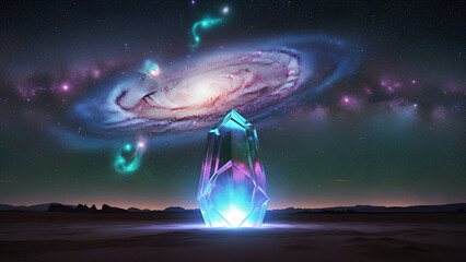 Cosmic Crystal Monolith under Milky Way Galaxy Night Sky