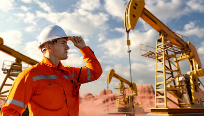 Oil field worker on duty promoting energy security on Labor Day