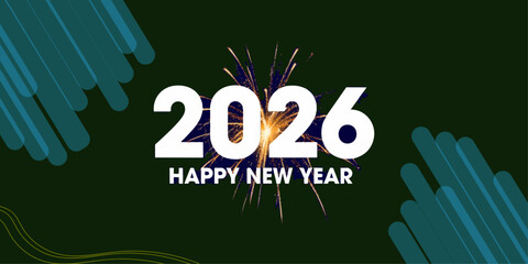 Happy New Year 2026 celebration greeting card design with a black word vector illustration and sale text label symbol for business and holiday decoration