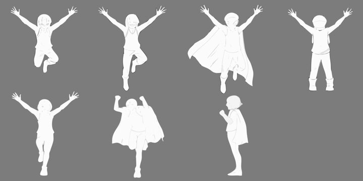 Silhouettes of children in dynamic poses suggesting movement and joyful play