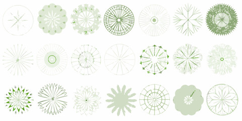 A collection of various green tree top views in a grid arrangement