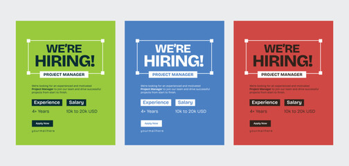 We are Hiring Project Manager Job Vacancy Poster Template, Social media Hiring template