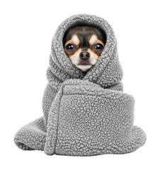Chihuahua wrapped in blanket cozy cute pet isolated on transparent background