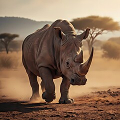 Fototapeta premium rhino at sunset
