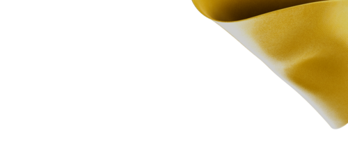 Close-up of abstract yellow fabric texture with folded edges isolated on a white background. Perfect for modern design o