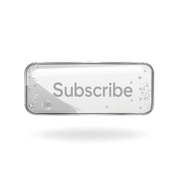 Subscribe button with water droplets on a white background, symbolizing online engagement and social media interaction