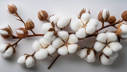 High Quality Cotton Flower Branch With Soft White Blooms On Transparent Background