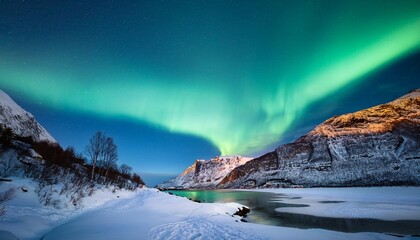 Aurora Borealis Over Norway Northern Lights Winter Landscape