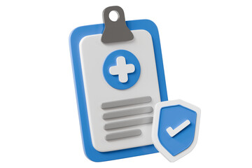 Obraz premium 3d medical clipboard shield icon. data security concept. minimal cartoon patient record verification protection for health app ui. isolated on white transparent background. 3d render.