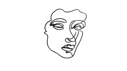 Minimal abstract continuous line art face illustration representing creativity modern design simplicity artistic expression concept for posters prints branding on white background