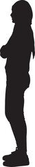 vector,side view of a silhouette of a woman standing with casual clothes with her head covered,arms crossed