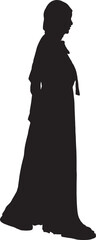 vector,side view of a silhouette of a woman walking with her head covered