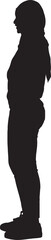 vector,side view of a silhouette of a woman standing with casual clothes with her head covered,