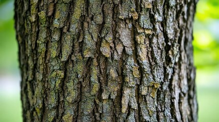 Obraz premium Detailed tree bark texture rough surface natural gray brown green tones close up view nature background