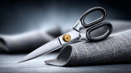 Sharp scissors poised beside luxurious fabric, capturing the art of tailoring and sewing with elegance and skill
