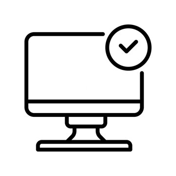 Check Monitor Screen Line Icon, Outline Symbol for Display Test, System Status, Software Update, Desktop Validation, and Diagnostic Pass. Vector Sign Icon.