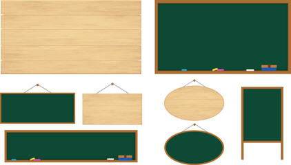 黒板と木の板の看板のイラストのセット