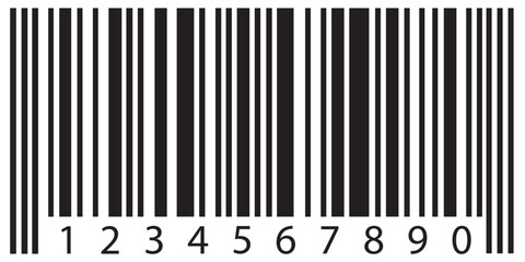 Simple barcode vector icon with numbers for product identification and scanning.