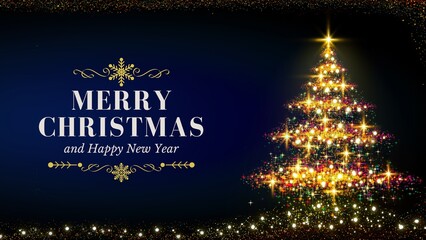 Dark Blue and Yellow Elegant Ornamental Christmas Greeting Facebook Cover - 1