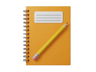 A yellow notebook and pencil resting on a black background simple design