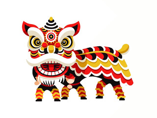 Naklejka premium Colorful Chinese Lion Dance Illustration in Traditional Costume for Festive Lunar New Year Theme
