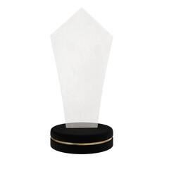 Minimalist White Acrylic Trophy on Black Base: Modern Glass Award Plaque for Corporate Recognition, Achievement Honor, and Victory Prize for Employee Excellence Isolated on White