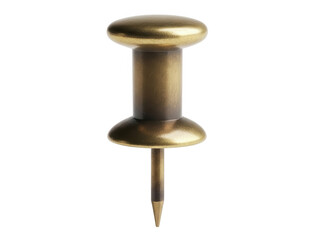 A solitary golden push pin isolated on a stark black background