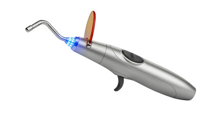 Silver Dental LED Light Curing Unit with Blue Beam Isolated on White