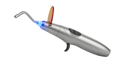 Silver Dental LED Light Curing Unit with Blue Beam Isolated on White