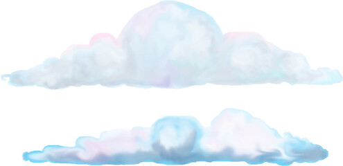 cartoon clouds isolated on white background. Hand drawn colorful watercolor illustration.