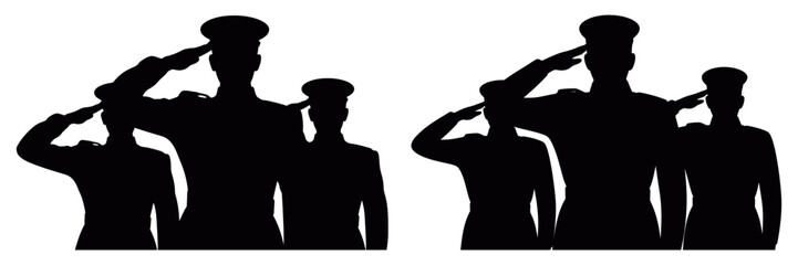 Group of saluting soldiers silhouette set, military team vector illustration for patriotic themes, defense graphics and ceremonial design © craft_art