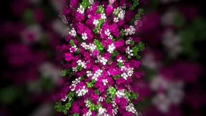 Obraz premium Blurry image of pink and white flowers with green leaves