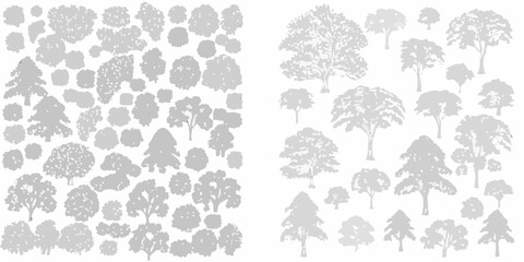 A collection of grayscale tree silhouettes in varying shapes and sizes © Bebdas