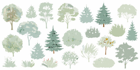 A collection of stylized trees and bushes in various shapes and shades © Bebdas