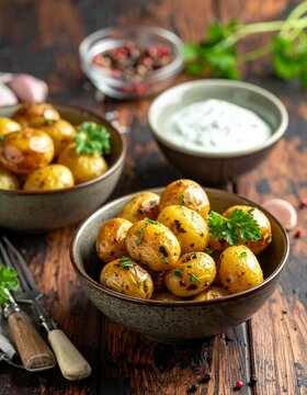 Knusprige Mini-Kartoffeln mit Kr&auml;uterquark