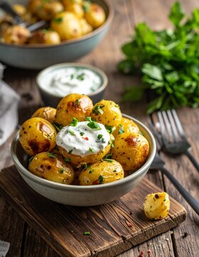 Knusprige Mini-Kartoffeln mit Kr&auml;uterquark