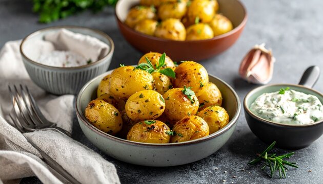 Knusprige Mini-Kartoffeln mit Kr&auml;uterquark