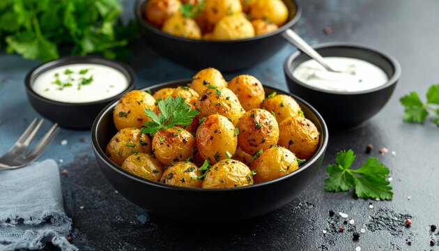 Knusprige Mini-Kartoffeln mit Kr&auml;uterquark