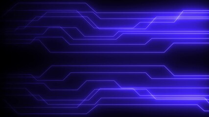 Electric blue luminous digital circuit board pathways with glowing neon lines against a dark void, conveying a sense of advanced technology, data transfer, and futuristic network systems in a - Powered by Adobe