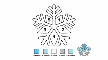 Obraz premium Snowflake coloring worksheet for preschool kids with numbered sections 