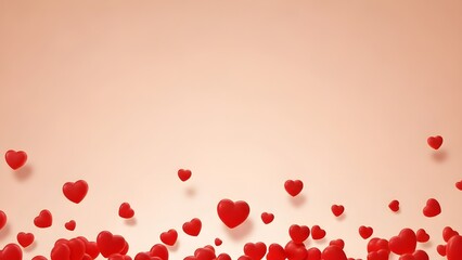 Red hearts floating on a soft pink background