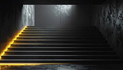 Dark concrete stairs lit by golden light
