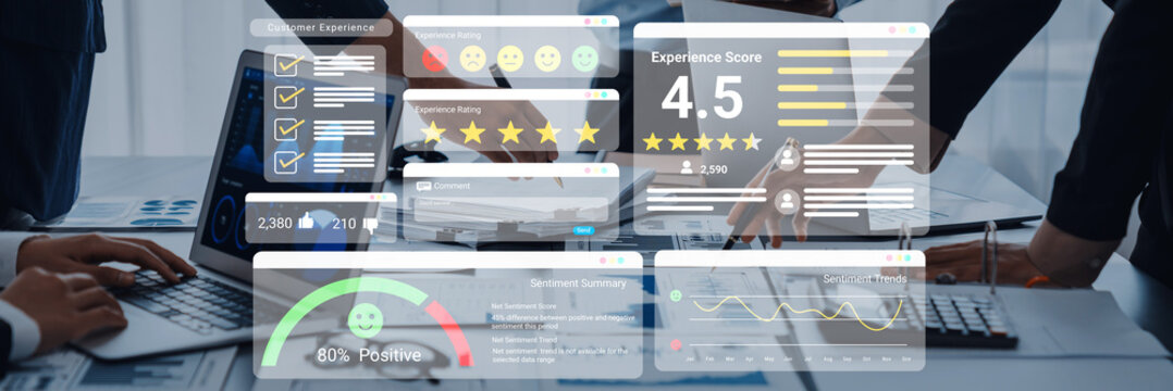 Feedback system with ratings, sentiment meter, and charts representing customer satisfaction and experience analysis Parse