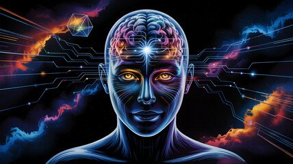 Futuristic Artificial Intelligence Human Brain Neural Network Concept Illustration Visualization