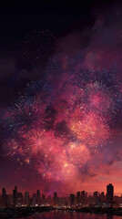 A lot of fireworks over the city at night celebration , background image.