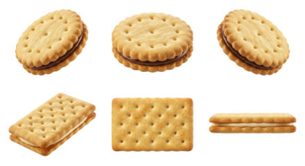 assorted crispy biscuits and cookies with smooth filling isolated transparent background