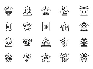 A collection of twenty one simple line icons representing celebrations and festivities, arranged in a grid on a clean white background.