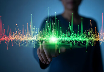 Person Touching Digital Soundwave Visualization Data Technology Concept