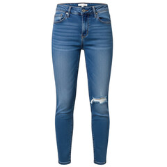 Stylish blue denim ripped skinny jeans for women fashionable apparel transparent background