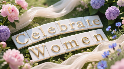 Celebrate Women Message Typography with Soft Pastel Decor